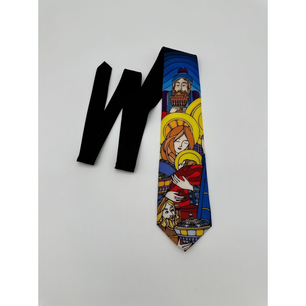 Ralph Marlin Tie Mens Vintage 1998 Stained Glass Nativity Religious
